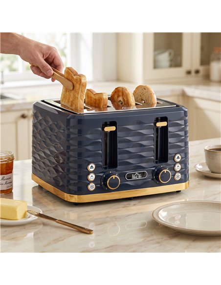 HOMCOM Toaster, Toaster 4 Slice with 7 Browning Levels, High Lift, Reheat/Defrost/Cancel, Dark Blue - pic 207071 | FastDaddyshop