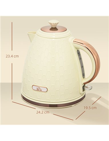 HOMCOM Electric Kettle, 1.7L, Fast Boil, 3000W Cordless Water Kettle with Removable Washable Anti-scale Filter, Beige