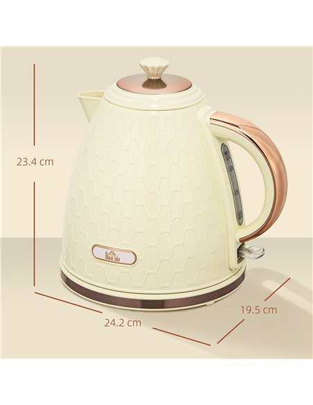 HOMCOM Electric Kettle, 1.7L, Fast Boil, 3000W Cordless Water Kettle with Removable Washable Anti-scale Filter, Beige - pic 207074 | FastDaddyshop