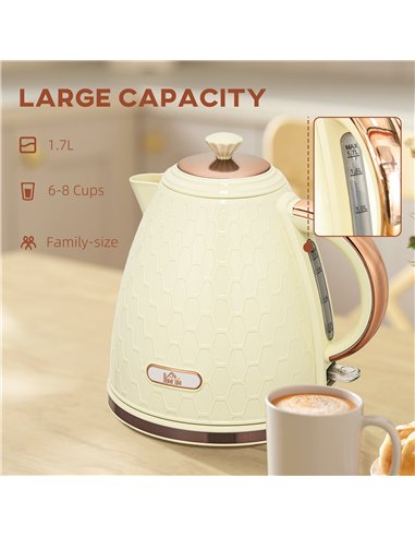 HOMCOM Electric Kettle, 1.7L, Fast Boil, 3000W Cordless Water Kettle with Removable Washable Anti-scale Filter, Beige