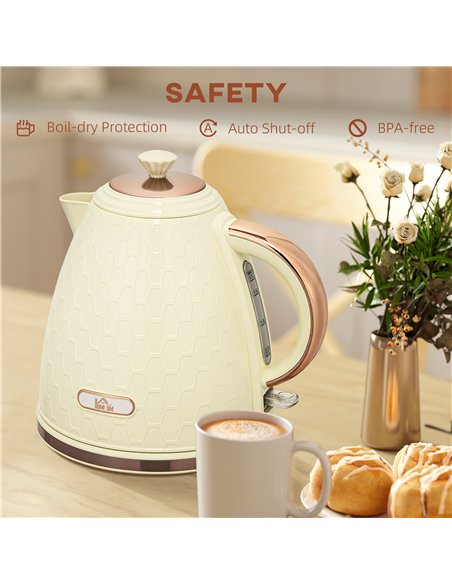 HOMCOM Electric Kettle, 1.7L, Fast Boil, 3000W Cordless Water Kettle with Removable Washable Anti-scale Filter, Beige - pic 207077 | FastDaddyshop
