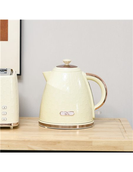 HOMCOM Electric Kettle, 1.7L, Fast Boil, 3000W Cordless Water Kettle with Removable Washable Anti-scale Filter, Beige - pic 207080 | FastDaddyshop
