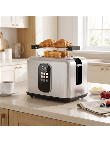 HOMCOM 2 Slice Smart Toaster with Touch Screen & LED Countdown, Toaster with Warming Rack, 6 Browning Levels, Memory Function