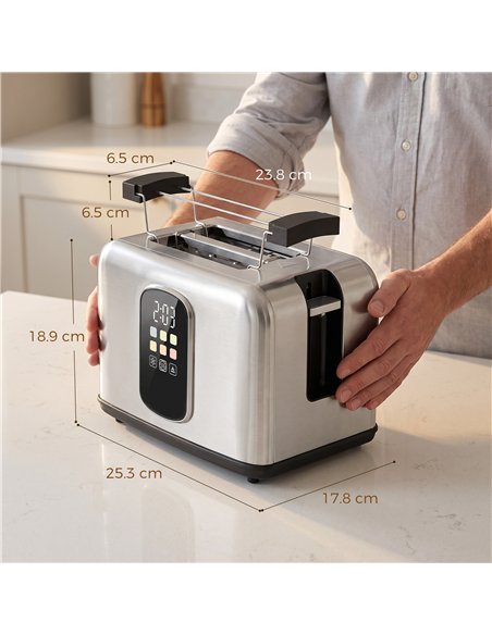HOMCOM 2 Slice Smart Toaster with Touch Screen & LED Countdown, Toaster with Warming Rack, 6 Browning Levels, Memory Function - pic 207083 | FastDaddyshop
