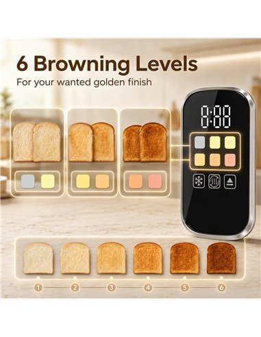 HOMCOM 2 Slice Smart Toaster with Touch Screen & LED Countdown, Toaster with Warming Rack, 6 Browning Levels, Memory Function