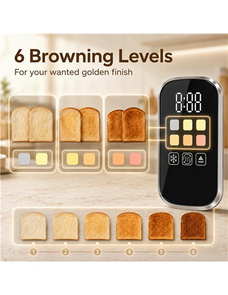 HOMCOM 2 Slice Smart Toaster with Touch Screen & LED Countdown, Toaster with Warming Rack, 6 Browning Levels, Memory Function - pic 207085 | FastDaddyshop