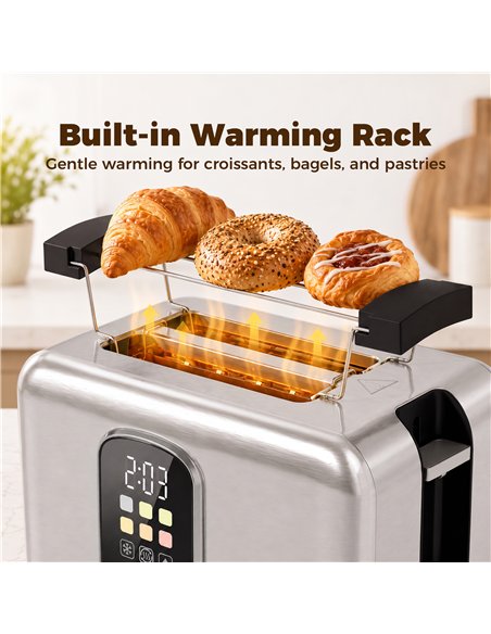 HOMCOM 2 Slice Smart Toaster with Touch Screen & LED Countdown, Toaster with Warming Rack, 6 Browning Levels, Memory Function - pic 207086 | FastDaddyshop