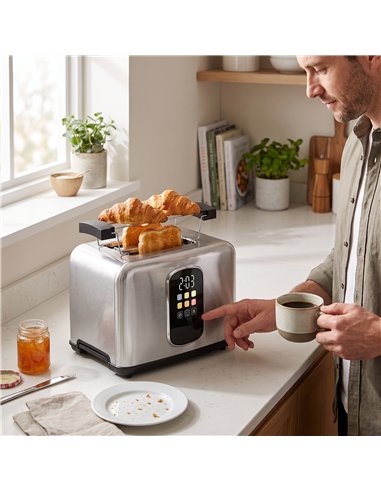 HOMCOM 2 Slice Smart Toaster with Touch Screen & LED Countdown, Toaster with Warming Rack, 6 Browning Levels, Memory Function
