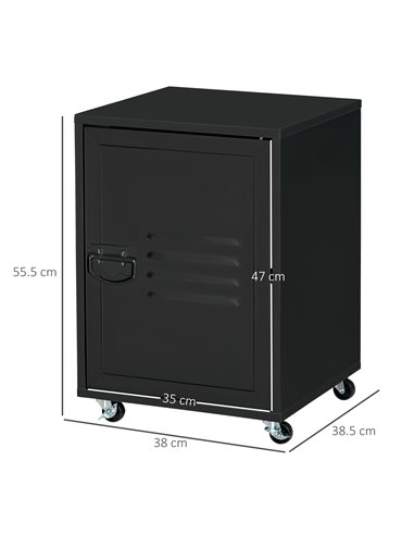 HOMCOM Industrial Mobile Storage Cabinet with Adjustable Shelf, Wheels, Metal Door, Black