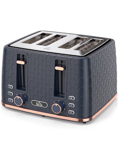 HOMCOM Toaster 4 slice, Toaster with 7 Browning Levels, High Lift, Reheat/Defrost/Cancel, Self-centring Function, Dark Blue