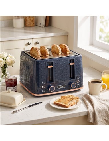 HOMCOM Toaster 4 slice, Toaster with 7 Browning Levels, High Lift, Reheat/Defrost/Cancel, Self-centring Function, Dark Blue