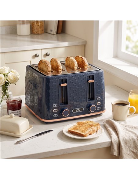 HOMCOM Toaster 4 slice, Toaster with 7 Browning Levels, High Lift, Reheat/Defrost/Cancel, Self-centring Function, Dark Blue - pic 207091 | FastDaddyshop