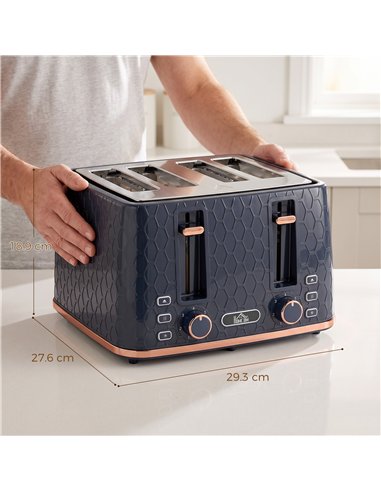 HOMCOM Toaster 4 slice, Toaster with 7 Browning Levels, High Lift, Reheat/Defrost/Cancel, Self-centring Function, Dark Blue