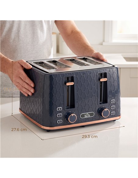 HOMCOM Toaster 4 slice, Toaster with 7 Browning Levels, High Lift, Reheat/Defrost/Cancel, Self-centring Function, Dark Blue - pic 207092 | FastDaddyshop