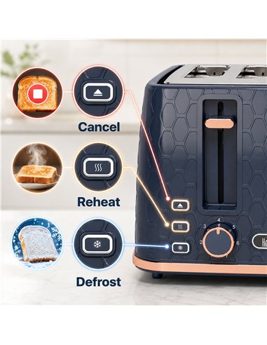 HOMCOM Toaster 4 slice, Toaster with 7 Browning Levels, High Lift, Reheat/Defrost/Cancel, Self-centring Function, Dark Blue