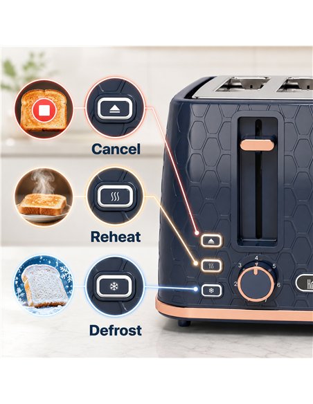 HOMCOM Toaster 4 slice, Toaster with 7 Browning Levels, High Lift, Reheat/Defrost/Cancel, Self-centring Function, Dark Blue - pic 207093 | FastDaddyshop