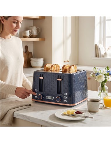 HOMCOM Toaster 4 slice, Toaster with 7 Browning Levels, High Lift, Reheat/Defrost/Cancel, Self-centring Function, Dark Blue