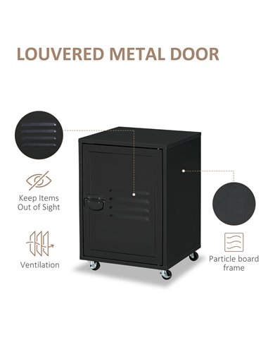 HOMCOM Industrial Mobile Storage Cabinet with Adjustable Shelf, Wheels, Metal Door, Black