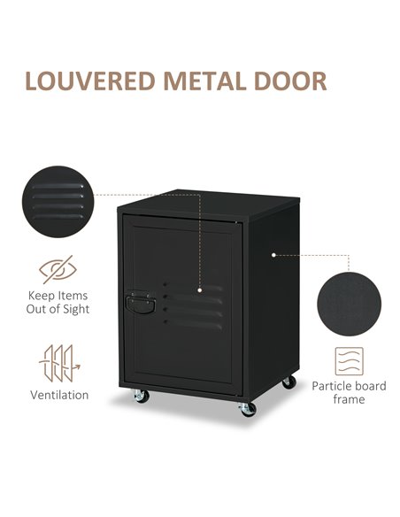 HOMCOM Industrial Mobile Storage Cabinet with Adjustable Shelf, Wheels, Metal Door, Black - pic 20710 | FastDaddyshop