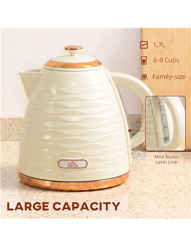 HOMCOM 3kW Rapid Boil Honeycomb Kettle - Cream White