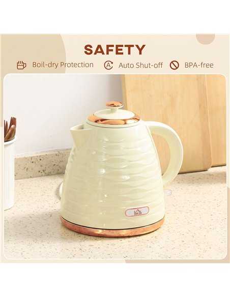 HOMCOM 3kW Rapid Boil Honeycomb Kettle - Cream White - pic 207104 | FastDaddyshop