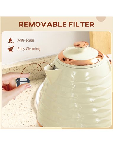 HOMCOM 3kW Rapid Boil Honeycomb Kettle - Cream White