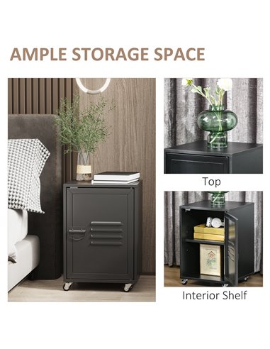 HOMCOM Industrial Mobile Storage Cabinet with Adjustable Shelf, Wheels, Metal Door, Black