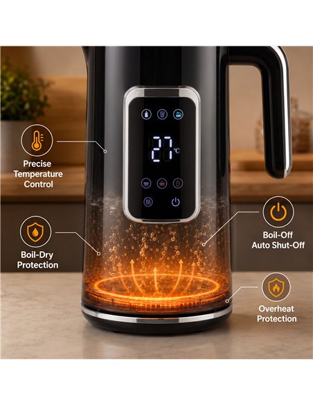 HOMCOM Electric Kettle, 1.7L Fast Boil 3000W Water Kettle with LED Display, Adjustable Temperature, Keep Warm Function, Black - pic 207112 | FastDaddyshop