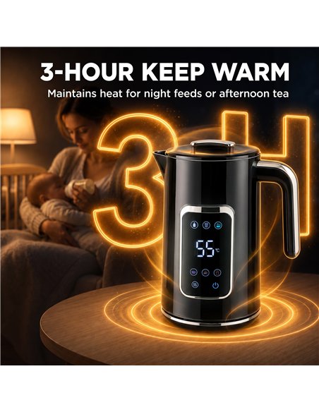 HOMCOM Electric Kettle, 1.7L Fast Boil 3000W Water Kettle with LED Display, Adjustable Temperature, Keep Warm Function, Black - pic 207114 | FastDaddyshop