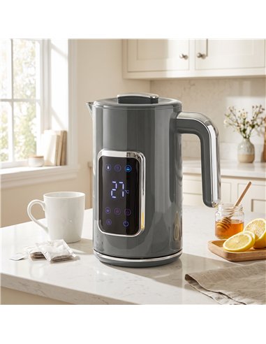 HOMCOM Electric Kettle, 1.7L Fast Boil 3000W Water Kettle with LED Display, Adjustable Temperature, Keep Warm Function, Grey