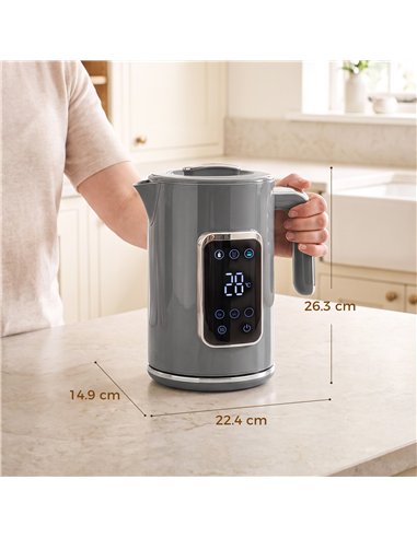 HOMCOM Electric Kettle, 1.7L Fast Boil 3000W Water Kettle with LED Display, Adjustable Temperature, Keep Warm Function, Grey