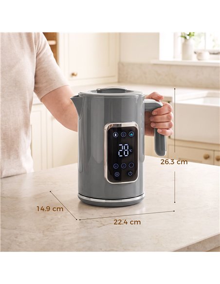 HOMCOM Electric Kettle, 1.7L Fast Boil 3000W Water Kettle with LED Display, Adjustable Temperature, Keep Warm Function, Grey - pic 207119 | FastDaddyshop