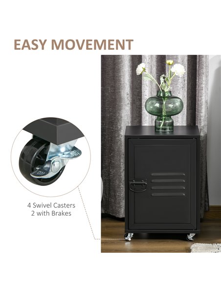 HOMCOM Industrial Mobile Storage Cabinet with Adjustable Shelf, Wheels, Metal Door, Black - pic 20712 | FastDaddyshop