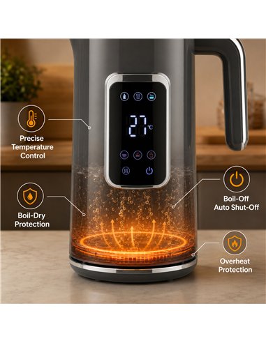 HOMCOM Electric Kettle, 1.7L Fast Boil 3000W Water Kettle with LED Display, Adjustable Temperature, Keep Warm Function, Grey