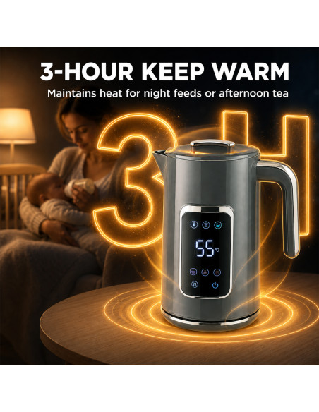 HOMCOM Electric Kettle, 1.7L Fast Boil 3000W Water Kettle with LED Display, Adjustable Temperature, Keep Warm Function, Grey - pic 207123 | FastDaddyshop