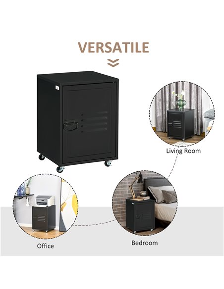 HOMCOM Industrial Mobile Storage Cabinet with Adjustable Shelf, Wheels, Metal Door, Black - pic 20713 | FastDaddyshop