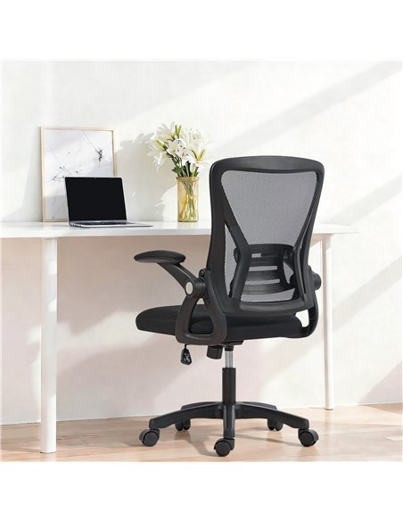HOMCOM Office Chair, Mesh Desk Chair with Flip-up Armrests, Lumbar Support, Adjustable Height, Black - pic 207145 | FastDaddyshop