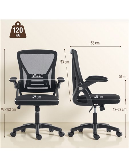 HOMCOM Office Chair, Mesh Desk Chair with Flip-up Armrests, Lumbar Support, Adjustable Height, Black - pic 207146 | FastDaddyshop