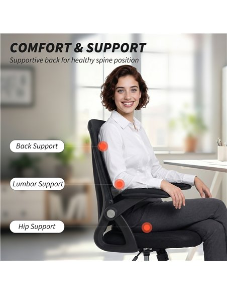 HOMCOM Office Chair, Mesh Desk Chair with Flip-up Armrests, Lumbar Support, Adjustable Height, Black - pic 207147 | FastDaddyshop