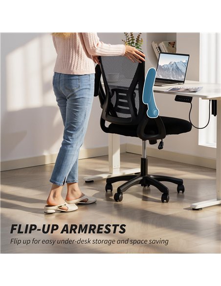 HOMCOM Office Chair, Mesh Desk Chair with Flip-up Armrests, Lumbar Support, Adjustable Height, Black - pic 207148 | FastDaddyshop