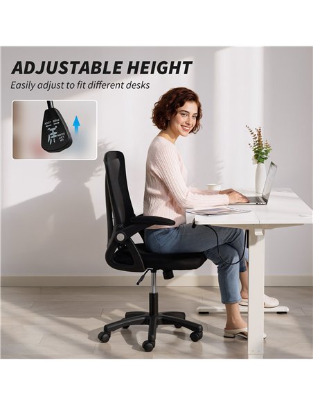 HOMCOM Office Chair, Mesh Desk Chair with Flip-up Armrests, Lumbar Support, Adjustable Height, Black - pic 207149 | FastDaddyshop