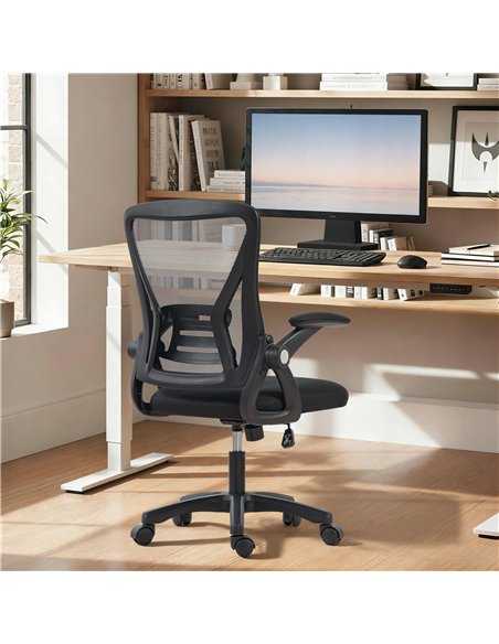 HOMCOM Office Chair, Mesh Desk Chair with Flip-up Armrests, Lumbar Support, Adjustable Height, Black - pic 207151 | FastDaddyshop