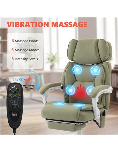 HOMCOM High Back Vibration Massage Office Chair Heated Reclining Computer Chair w/ Adjustable Height, Swivel Wheels, Lime Green