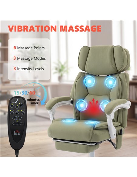 HOMCOM High Back Vibration Massage Office Chair Heated Reclining Computer Chair w/ Adjustable Height, Swivel Wheels, Lime Green - pic 207156 | FastDaddyshop