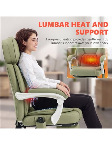 HOMCOM High Back Vibration Massage Office Chair Heated Reclining Computer Chair w/ Adjustable Height, Swivel Wheels, Lime Green