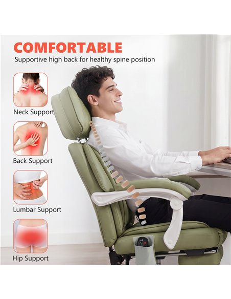 HOMCOM High Back Vibration Massage Office Chair Heated Reclining Computer Chair w/ Adjustable Height, Swivel Wheels, Lime Green - pic 207158 | FastDaddyshop