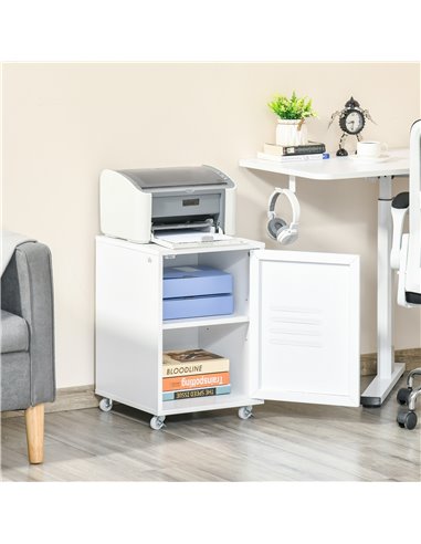 HOMCOM Industrial Mobile Storage Cabinet with Adjustable Shelf, Wheels, Metal Door, White
