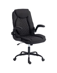 HOMCOM Linen-Look Computer Desk Chair, Executive Office Chair with Flip-Up Armrests and Thick Cushion, Black