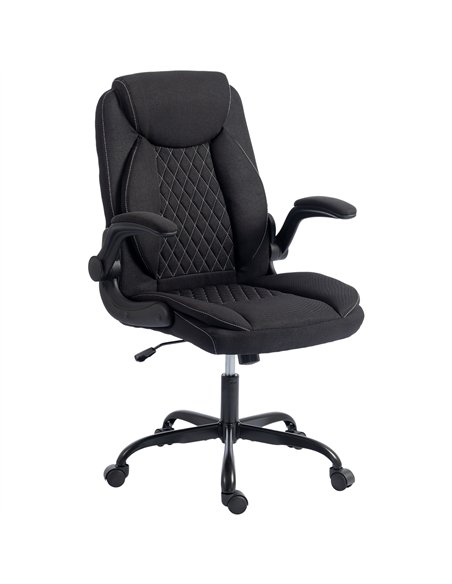 HOMCOM Linen-Look Computer Desk Chair, Executive Office Chair with Flip-Up Armrests and Thick Cushion, Black - pic 207162 | FastDaddyshop