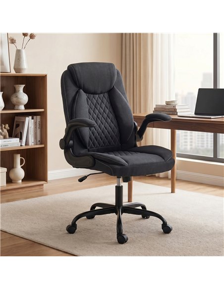 HOMCOM Linen-Look Computer Desk Chair, Executive Office Chair with Flip-Up Armrests and Thick Cushion, Black - pic 207163 | FastDaddyshop